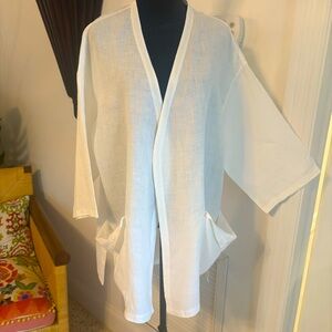 LA STAMPA 100% Linen White Wrap Jacket! Pristine condition! Lino! Pockets! Med